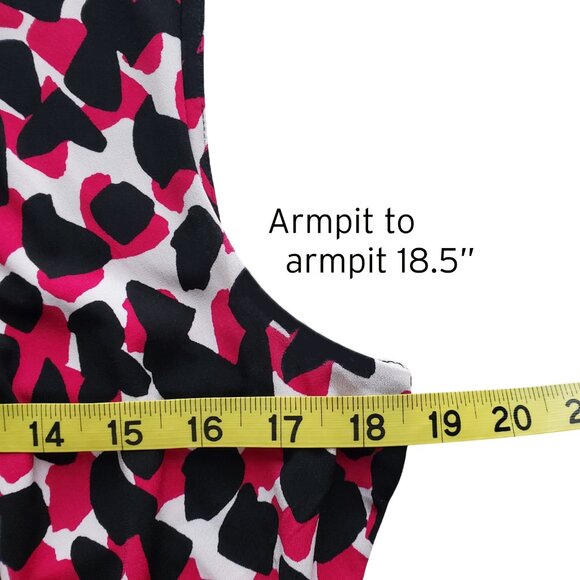 Calvin Klein Geo Print Black Magenta White Pleated Neck Sleeveless Blouse M - Picture 8 of 13